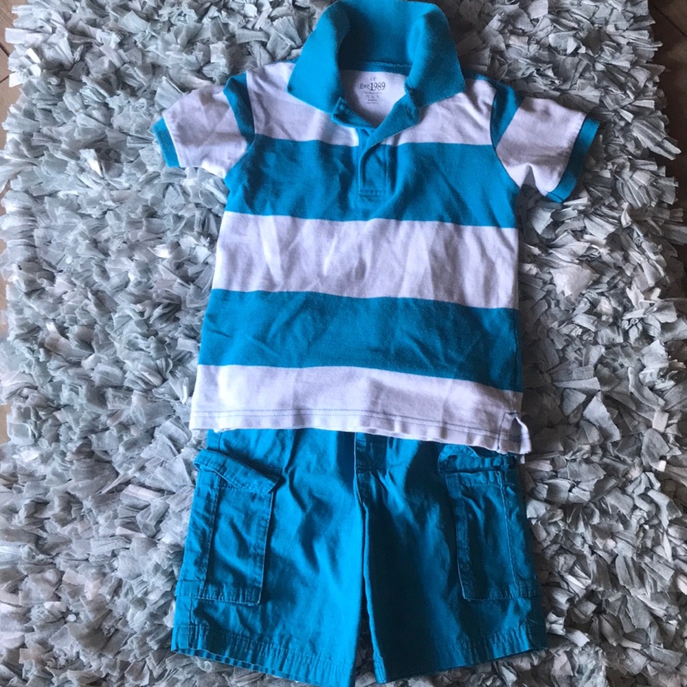 Turquoise and white pilot shirt and short set
